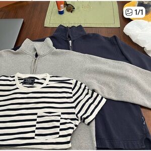 Striped T-Shirt and 1/4 Zip Sweatshirt